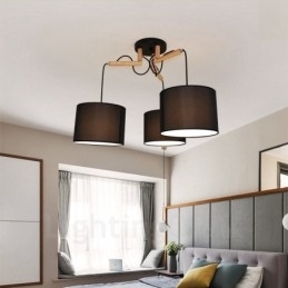 3-lichts moderne hanglamp van hout met stoffen kap