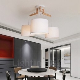 3-lichts moderne hanglamp van hout met stoffen kap