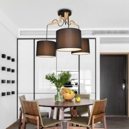 3-lichts moderne hanglamp van hout met stoffen kap