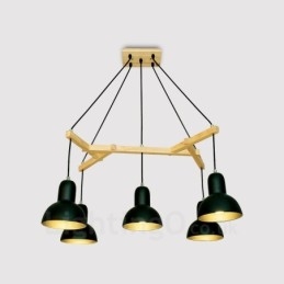 5-lichts moderne hanglamp van hout met ijzeren kap