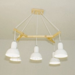 5-lichts moderne hanglamp van hout met ijzeren kap