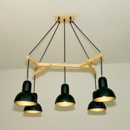 5-lichts moderne hanglamp van hout met ijzeren kap