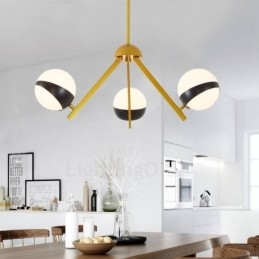 3-lichts moderne eigentijdse Scandinavische stijl plafondlamp met zwart-witte bolvormige glazen kap