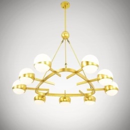 9 Lichts Moderne Hedendaagse Scandinavische Stijl Plafondlampen Koperen Kroonluchter met Goud en Witte Bolvormige Glazen Kap