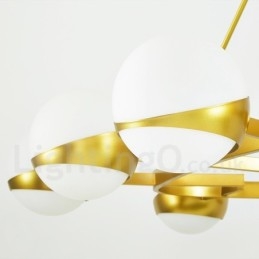 9 Lichts Moderne Hedendaagse Scandinavische Stijl Plafondlampen Koperen Kroonluchter met Goud en Witte Bolvormige Glazen Kap