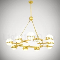 9 Lichts Moderne Hedendaagse Scandinavische Stijl Plafondlampen Koperen Kroonluchter met Goud en Witte Bolvormige Glazen Kap