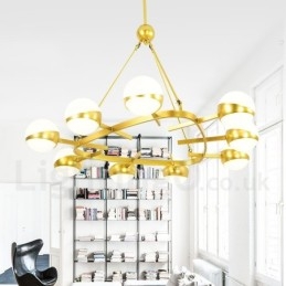 9 Lichts Moderne Hedendaagse Scandinavische Stijl Plafondlampen Koperen Kroonluchter met Goud en Witte Bolvormige Glazen Kap