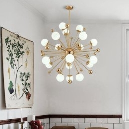 18 Lichts Moderne Hedendaagse Plafondlampen Koperen Kroonluchter met Witte Bolvormige Glazen Kap