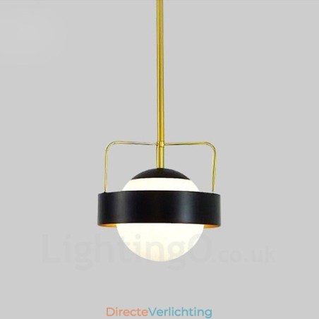 1-lichts moderne eigentijdse plafondlamp koperen hanglamp met witte en zwarte bolvormige glazen kap 1-lichts moderne eigentijdse plafondlamp koperen hanglamp met witte en zwarte bolvormige glazen kap