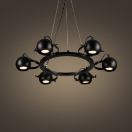 6-lichts retro vintage zwarte ijzeren hanglamp met zwarte ijzeren bolvormige kappen