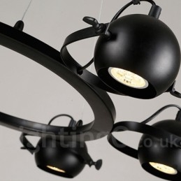 6-lichts retro vintage zwarte ijzeren hanglamp met zwarte ijzeren bolvormige kappen