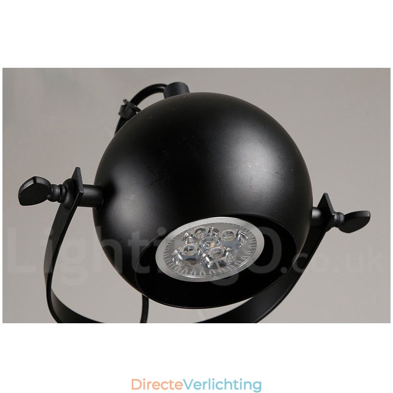 6-lichts retro vintage zwarte ijzeren hanglamp met zwarte ijzeren bolvormige kappen