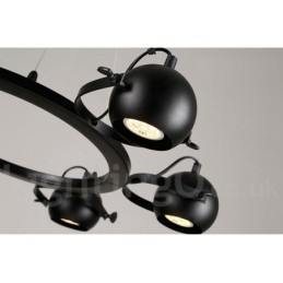 6-lichts retro vintage zwarte ijzeren hanglamp met zwarte ijzeren bolvormige kappen