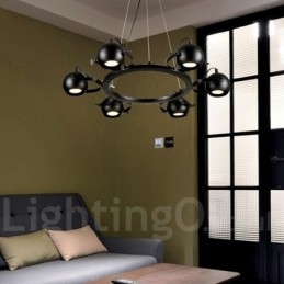 6-lichts retro vintage zwarte ijzeren hanglamp met zwarte ijzeren bolvormige kappen