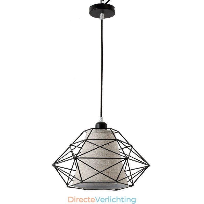 1-lichts retro vintage zwarte ijzeren hanglamp met stoffen kappen