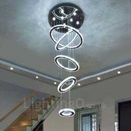 Dimbare Wi-Fi Smart Drie lichtbronkleuren 5 ringen Moderne kristallen plafond hanglamp Binnen kroonluchter