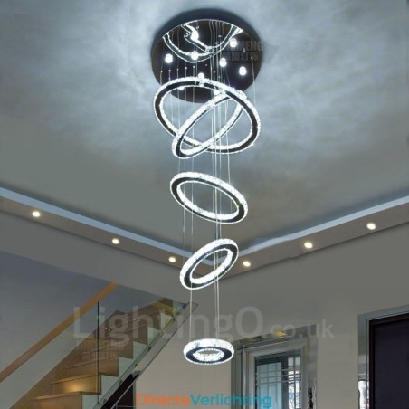 Dimbare Wi-Fi Smart Drie lichtbronkleuren 5 ringen Moderne kristallen plafond hanglamp Binnen kroonluchter Dimbare Wi-Fi Smart Drie lichtbronkleuren 5 ringen Moderne kristallen plafond hanglamp Binnen kroonluchter