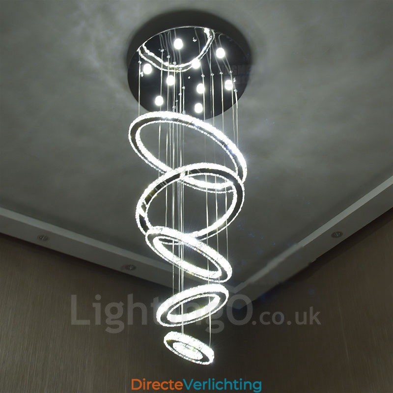 Dimbare Wi-Fi Smart Drie lichtbronkleuren 5 ringen Moderne kristallen plafond hanglamp Binnen kroonluchter