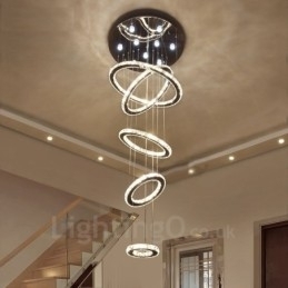 Dimbare Wi-Fi Smart Drie lichtbronkleuren 5 ringen Moderne kristallen plafond hanglamp Binnen kroonluchter
