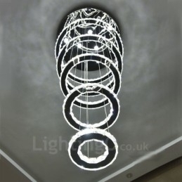 Dimbare Wi-Fi Smart Drie lichtbronkleuren 5 ringen Moderne kristallen plafond hanglamp Binnen kroonluchter