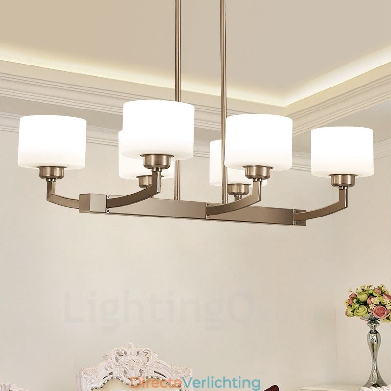6 lampen moderne chromen hanglamp binnen kroonluchter thuis hangende verlichting lampen armaturen met glazen kappen