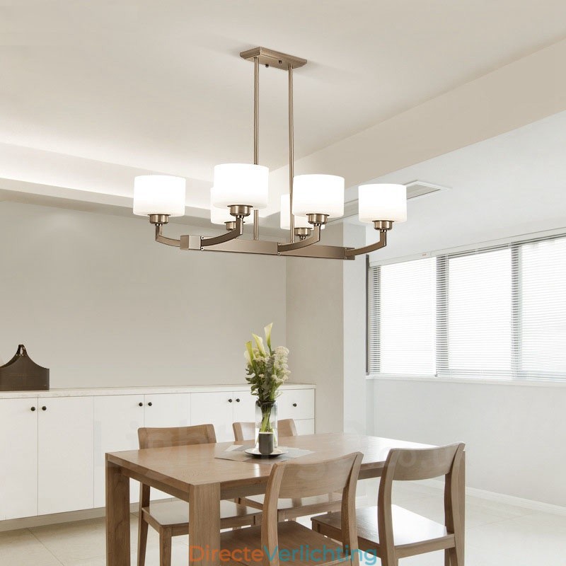 6 lampen moderne chromen hanglamp binnen kroonluchter thuis hangende verlichting lampen armaturen met glazen kappen