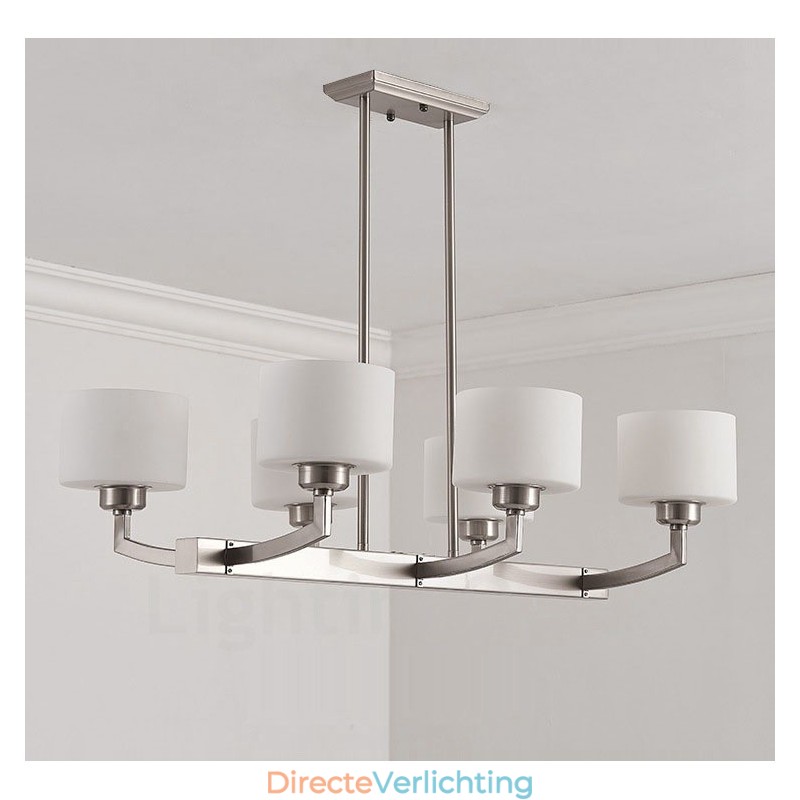 6 lampen moderne chromen hanglamp binnen kroonluchter thuis hangende verlichting lampen armaturen met glazen kappen