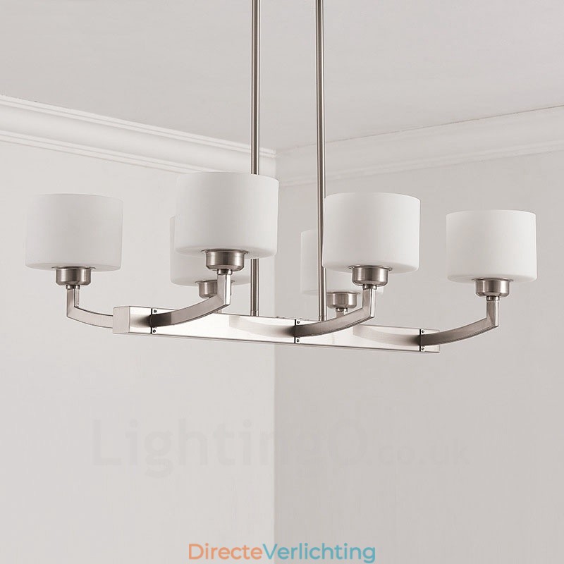 6 lampen moderne chromen hanglamp binnen kroonluchter thuis hangende verlichting lampen armaturen met glazen kappen