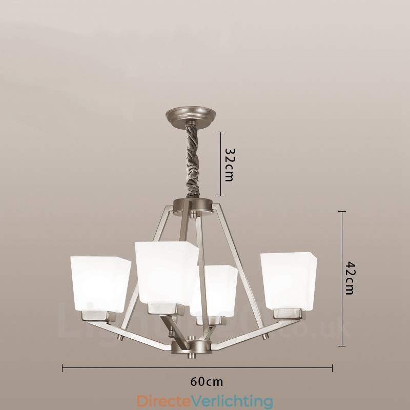 4 lampen Chromen hanglamp Binnen Moderne kroonluchter Thuis Hangende verlichting Lampen Armaturen met glazen kappen