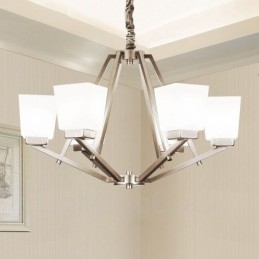 6 lampen Chromen hanglamp Binnen Moderne kroonluchter Thuis Hangende verlichting Lampen Armaturen met glazen kappen