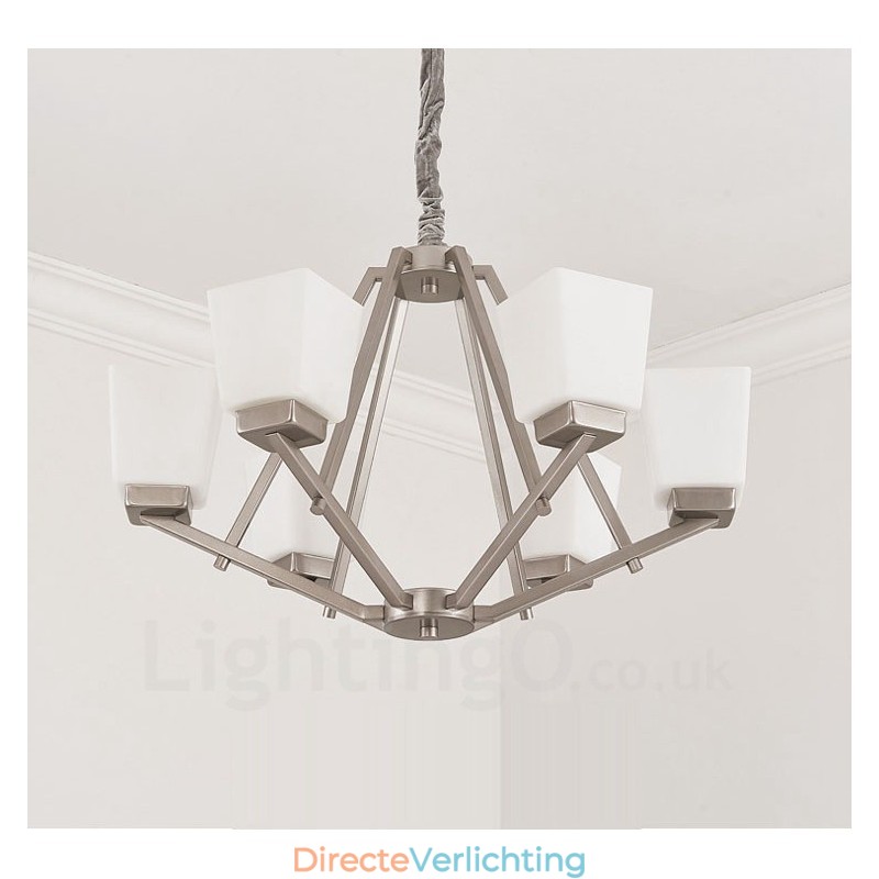 6 lampen Chromen hanglamp Binnen Moderne kroonluchter Thuis Hangende verlichting Lampen Armaturen met glazen kappen