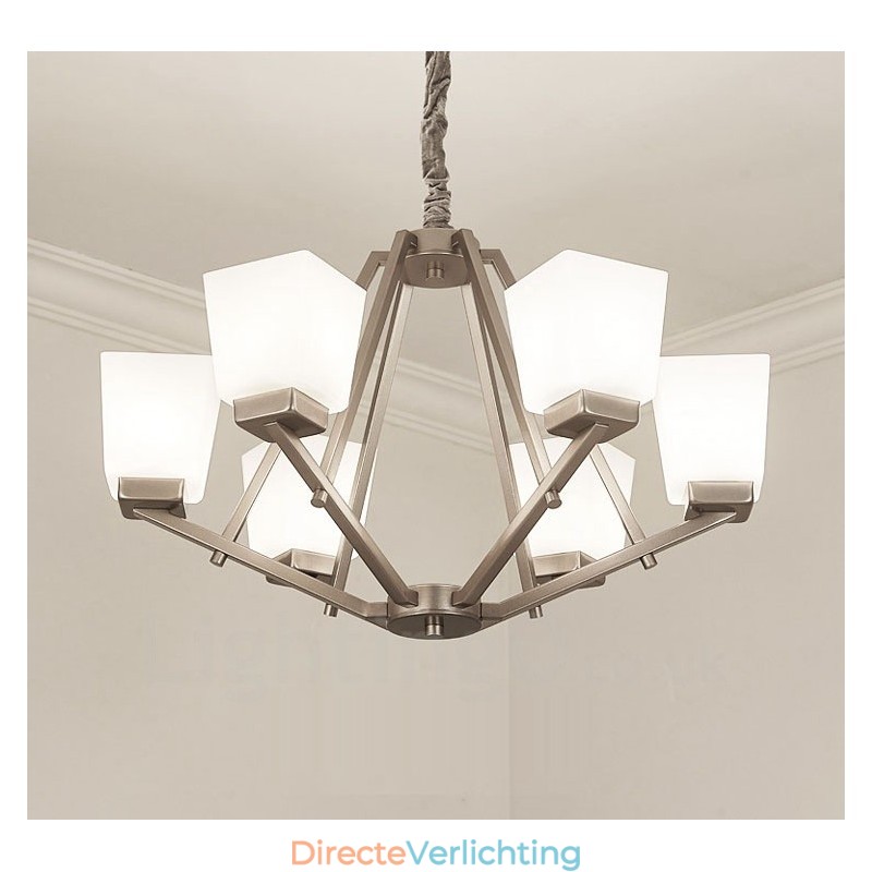 6 lampen Chromen hanglamp Binnen Moderne kroonluchter Thuis Hangende verlichting Lampen Armaturen met glazen kappen