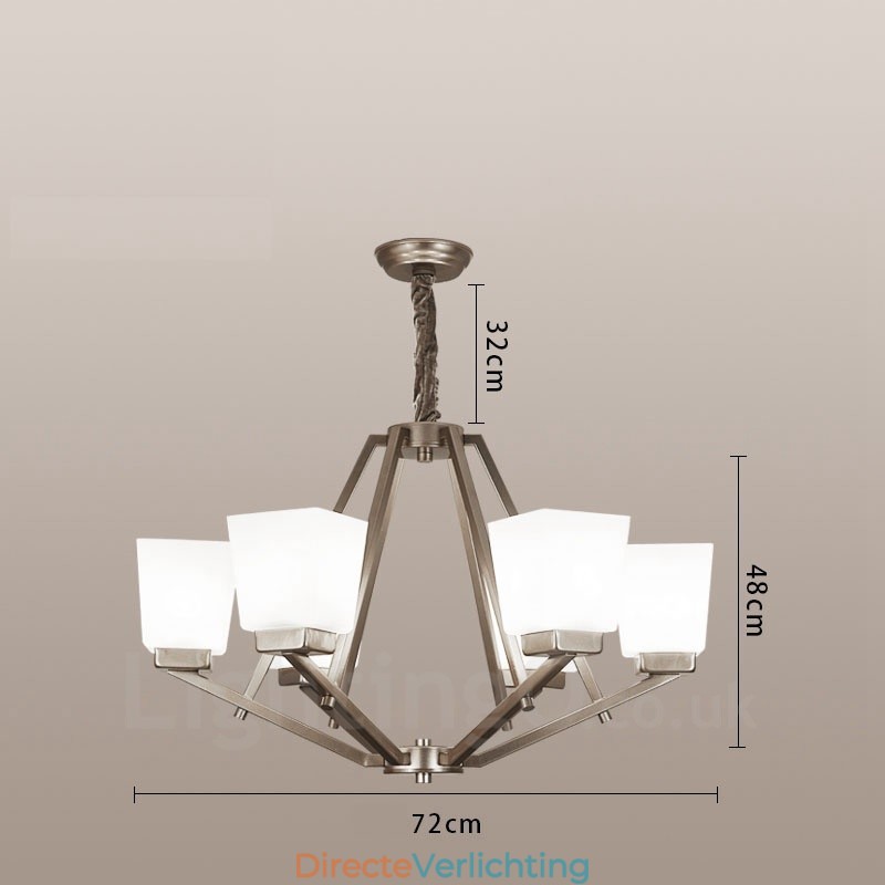 6 lampen Chromen hanglamp Binnen Moderne kroonluchter Thuis Hangende verlichting Lampen Armaturen met glazen kappen