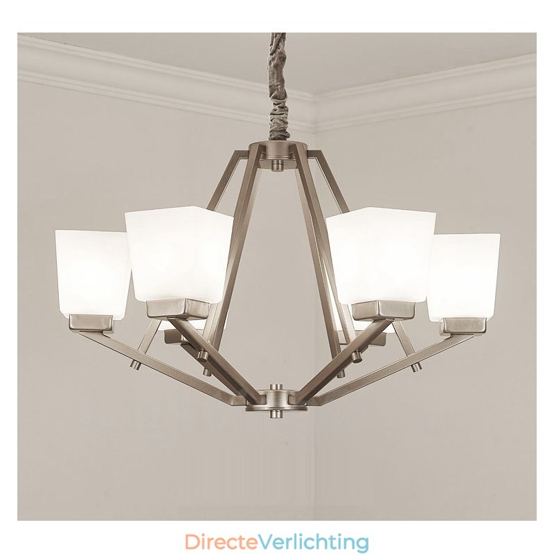6 lampen Chromen hanglamp Binnen Moderne kroonluchter Thuis Hangende verlichting Lampen Armaturen met glazen kappen