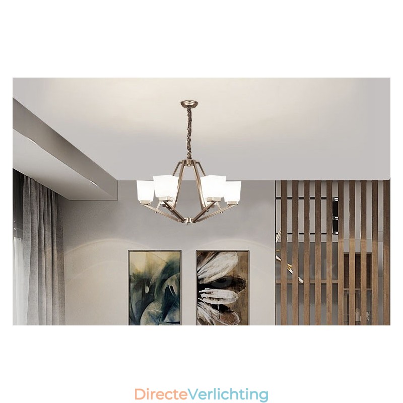 6 lampen Chromen hanglamp Binnen Moderne kroonluchter Thuis Hangende verlichting Lampen Armaturen met glazen kappen