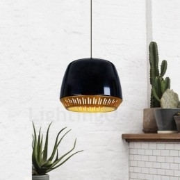 1-lichts moderne, eigentijdse hanglamp met zwart-wit-rood-blauwe kap