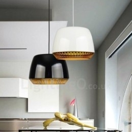 1-lichts moderne, eigentijdse hanglamp met zwart-wit-rood-blauwe kap