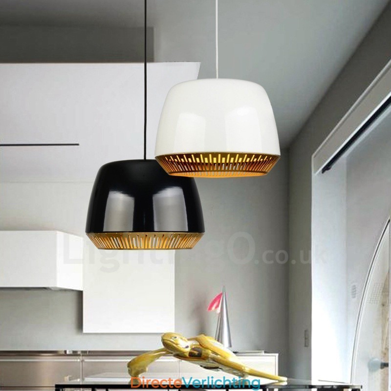 1-lichts moderne, eigentijdse hanglamp met zwart-wit-rood-blauwe kap