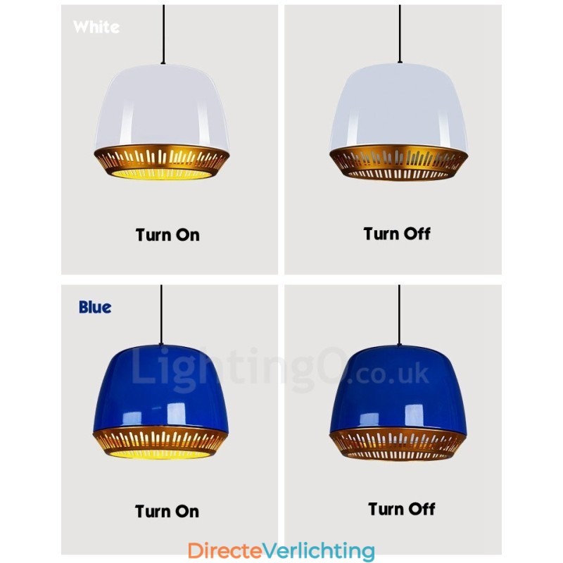 1-lichts moderne, eigentijdse hanglamp met zwart-wit-rood-blauwe kap