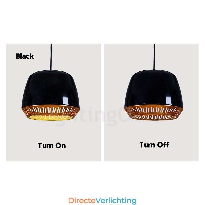 1-lichts moderne, eigentijdse hanglamp met zwart-wit-rood-blauwe kap