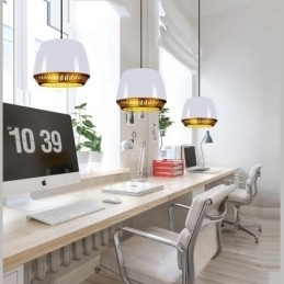 1-lichts moderne, eigentijdse hanglamp met zwart-wit-rood-blauwe kap