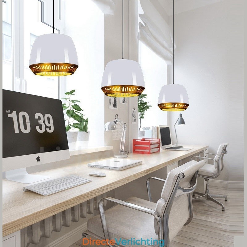 1-lichts moderne, eigentijdse hanglamp met zwart-wit-rood-blauwe kap