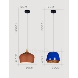 1-lichts moderne, eigentijdse hanglamp met zwart-wit-rood-blauwe kap