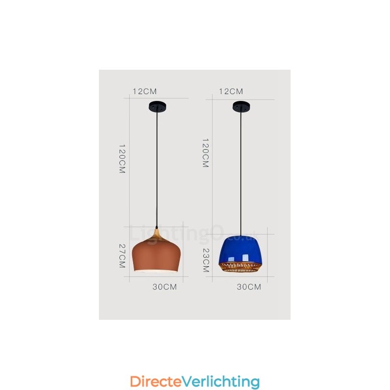 1-lichts moderne, eigentijdse hanglamp met zwart-wit-rood-blauwe kap