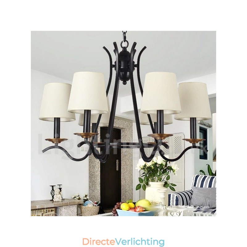 6-lichts zwarte retro eigentijdse kaars-stijl kroonluchter