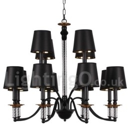 12 Licht Rustieke Retro Zwarte 2-laags Grote Kroonluchter Kaars Stijl Kroonluchter