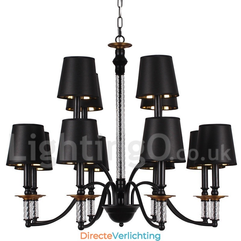 12 Licht Rustieke Retro Zwarte 2-laags Grote Kroonluchter Kaars Stijl Kroonluchter