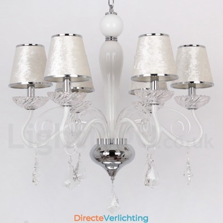6-lichts witte, moderne K9-kristallen kaars-stijl kroonluchter 6-lichts witte, moderne K9-kristallen kaars-stijl kroonluchter