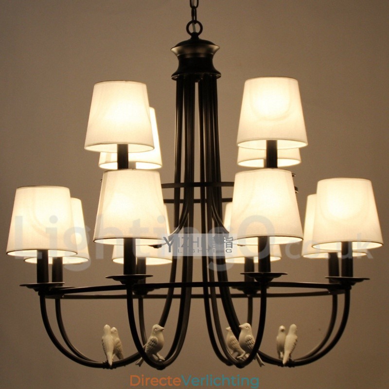 12 Licht Retro Zwarte Mediterrane Stijl Rustieke Hedendaagse Kaars Stijl Kroonluchter