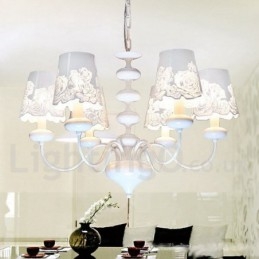 6-lichts moderne, eigentijdse, holle, witte kroonluchter in kaarsstijl
